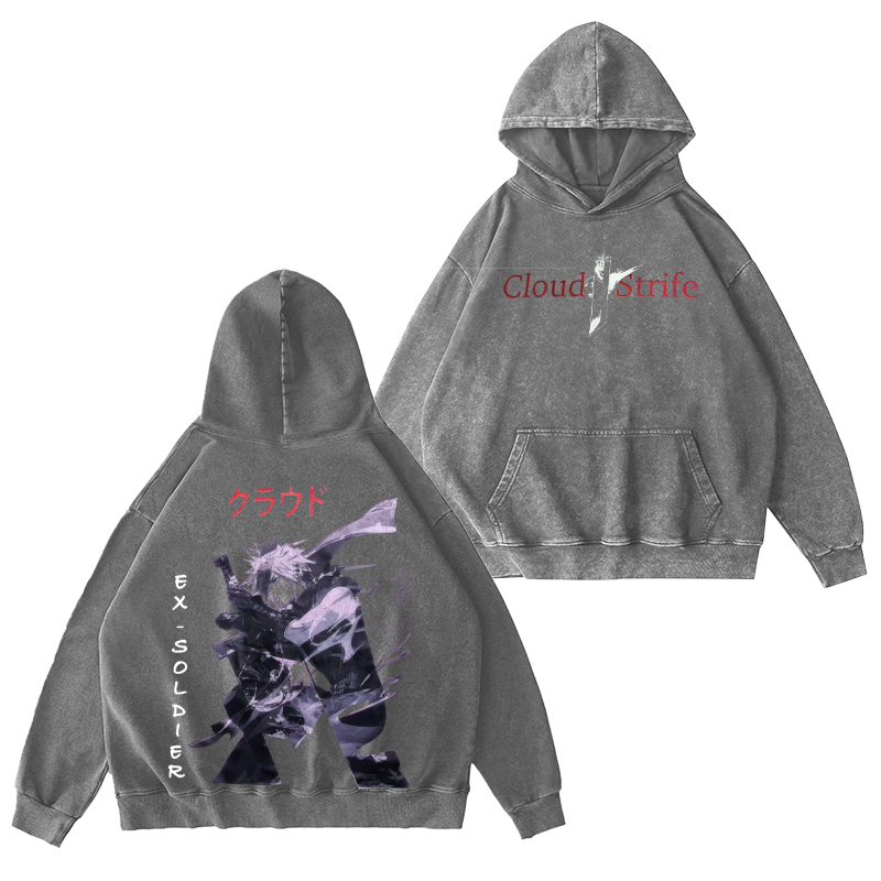 Cloud strife Final Fantasy Game Unisex Washed Hoodie