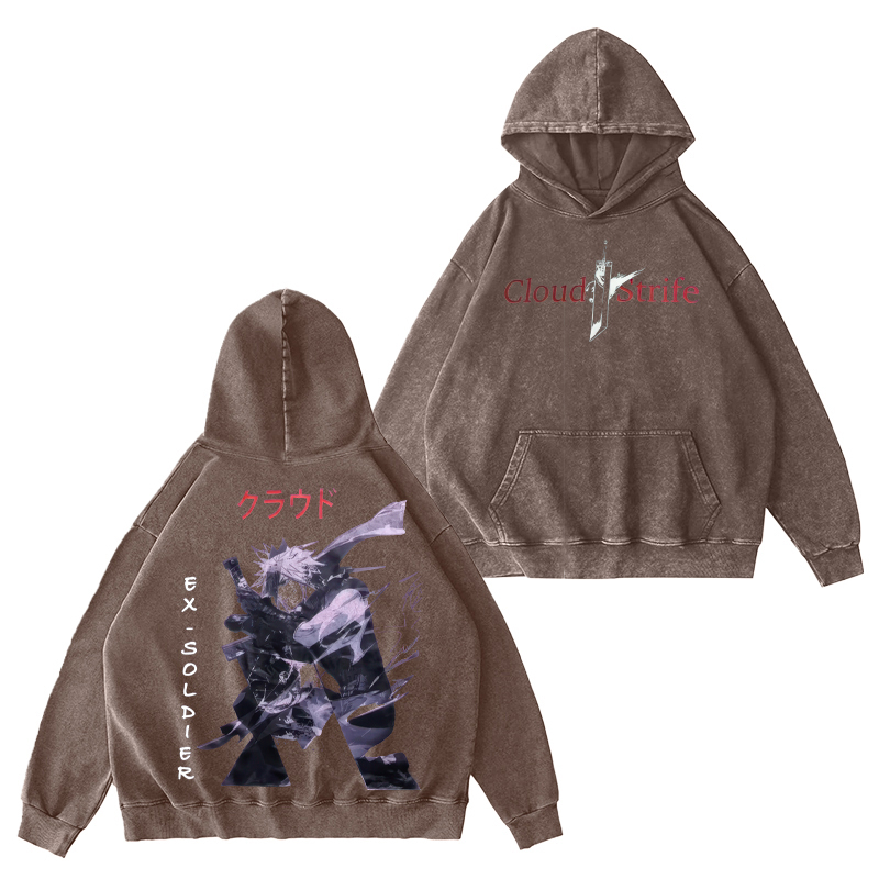 Cloud strife Final Fantasy Game Unisex Washed Hoodie