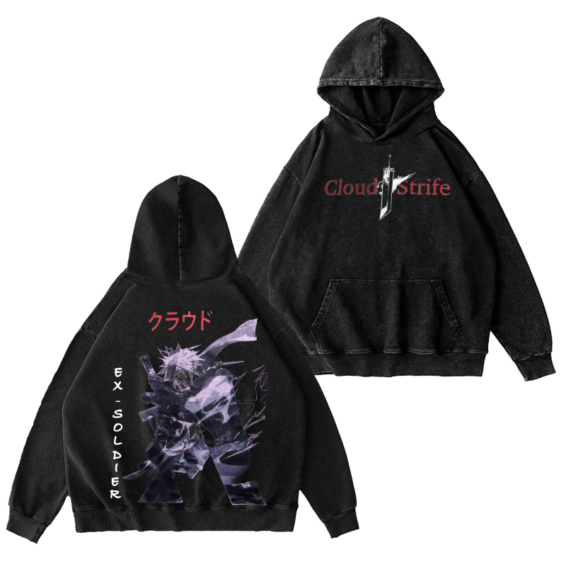 Cloud strife Final Fantasy Game Unisex Washed Hoodie