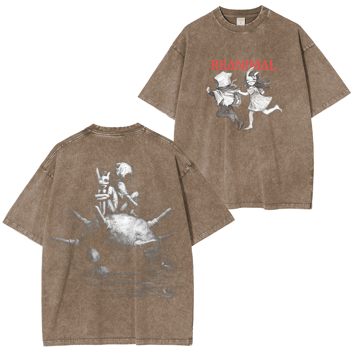 Reanimal The Girl & The Boy Printed Unisex Washed T-Shirt