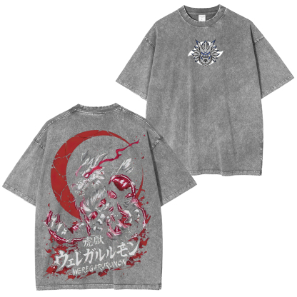 Digital Monster WereGarurumon Printed Unisex Washed T-Shirt