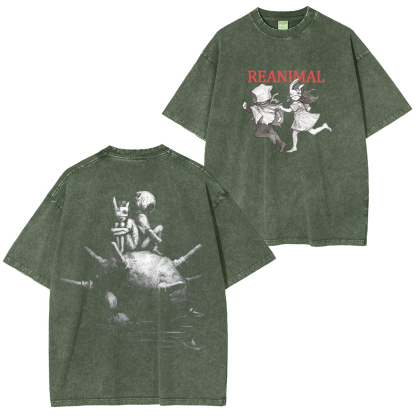 Reanimal The Girl & The Boy Printed Unisex Washed T-Shirt