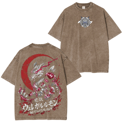 Digital Monster WereGarurumon Printed Unisex Washed T-Shirt