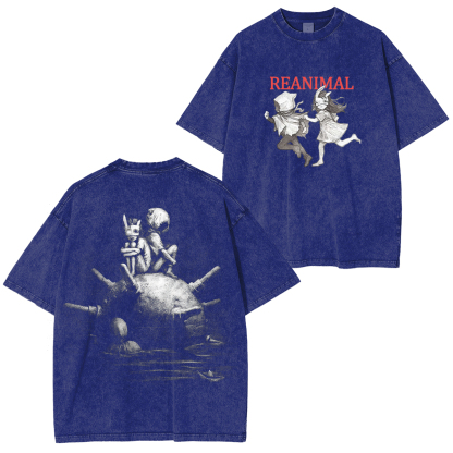 Reanimal The Girl & The Boy Printed Unisex Washed T-Shirt