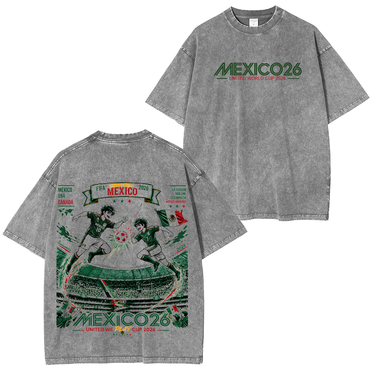 Mexico Football Culture Printed Unisex Washed T-Shirt