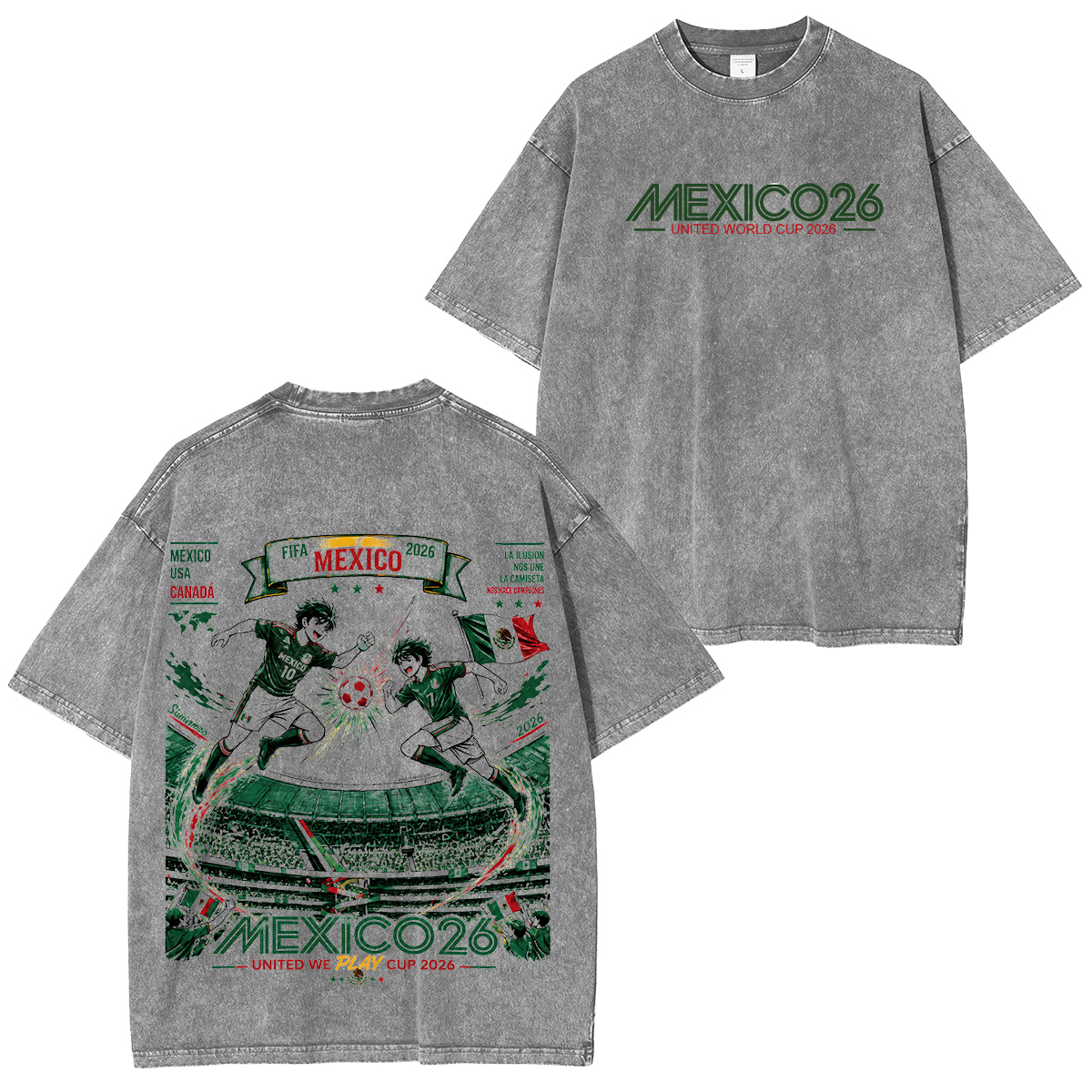 Mexico Football Culture Printed Unisex Washed T-Shirt