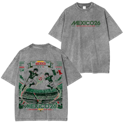 Mexico Football Culture Printed Unisex Washed T-Shirt
