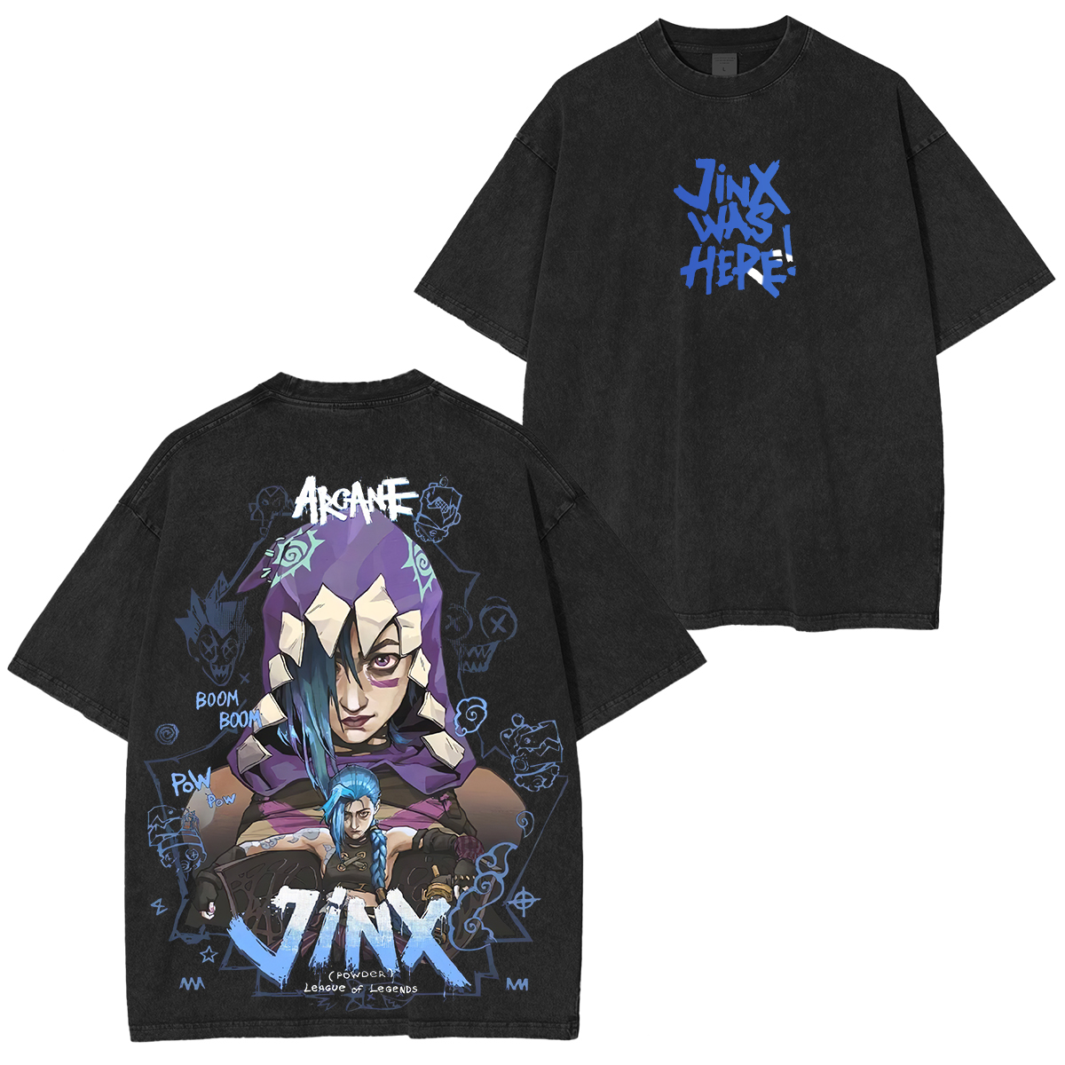 Arcane League of Legends Jinx Printed Unisex Washed T-Shirt