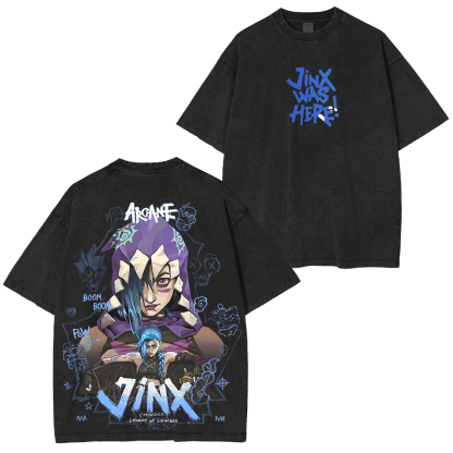 Arcane League of Legends Jinx Printed Unisex Washed T-Shirt