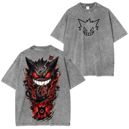Spooky Ghost Monster Gengar Printed Unisex Washed T-Shirt