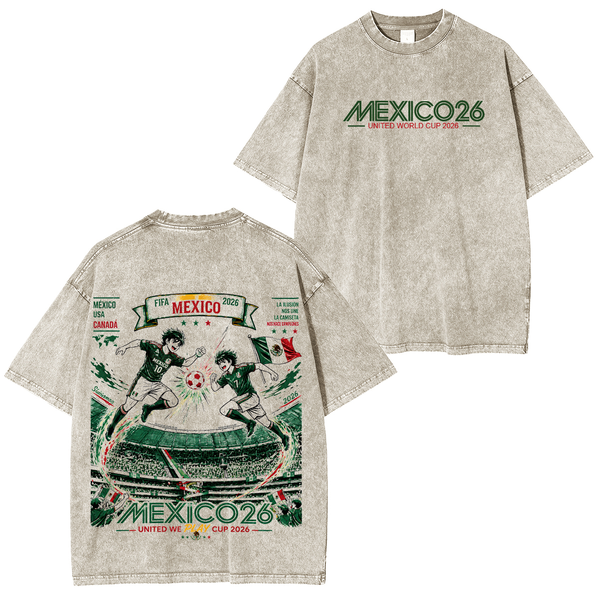 Mexico Football Culture Printed Unisex Washed T-Shirt