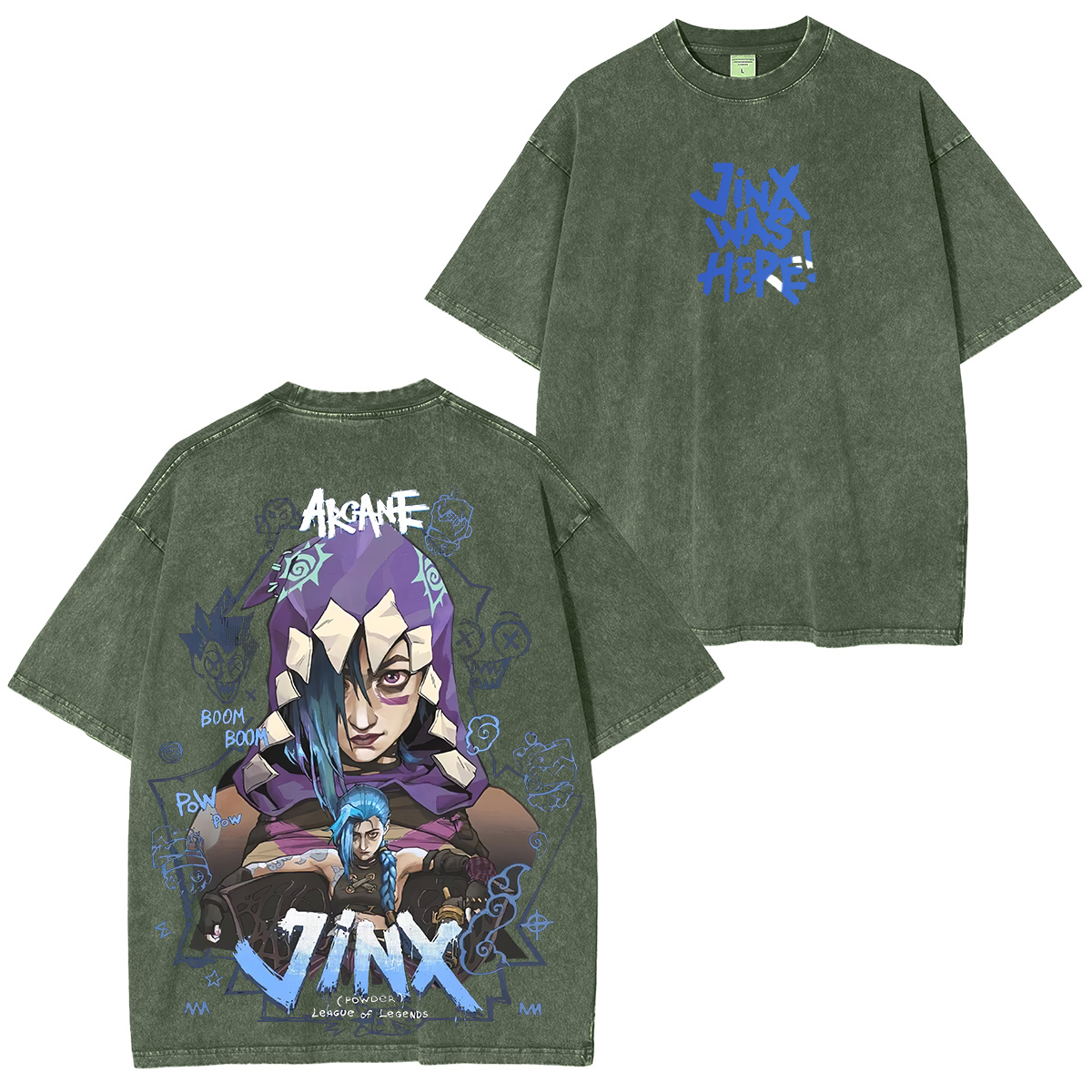Arcane League of Legends Jinx Printed Unisex Washed T-Shirt