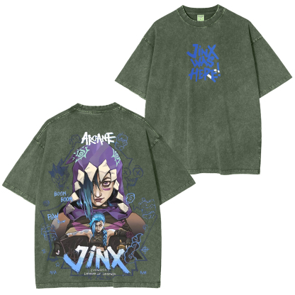 Arcane League of Legends Jinx Printed Unisex Washed T-Shirt