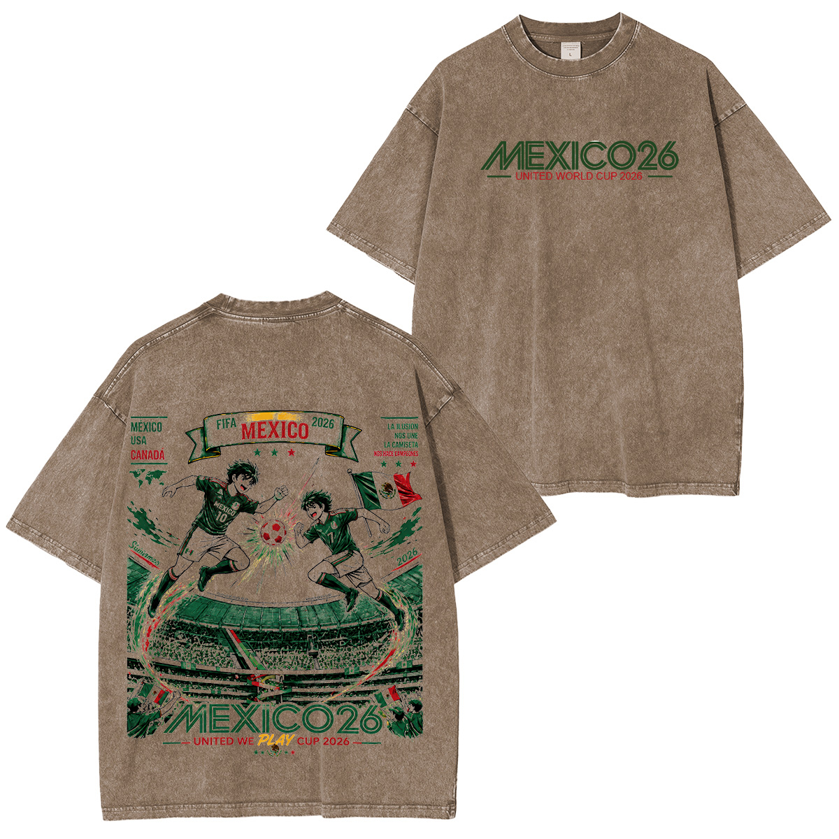 Mexico Football Culture Printed Unisex Washed T-Shirt