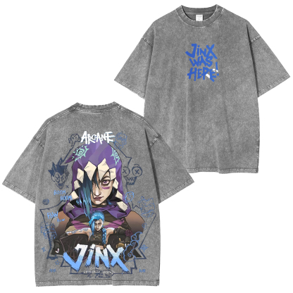Arcane League of Legends Jinx Printed Unisex Washed T-Shirt