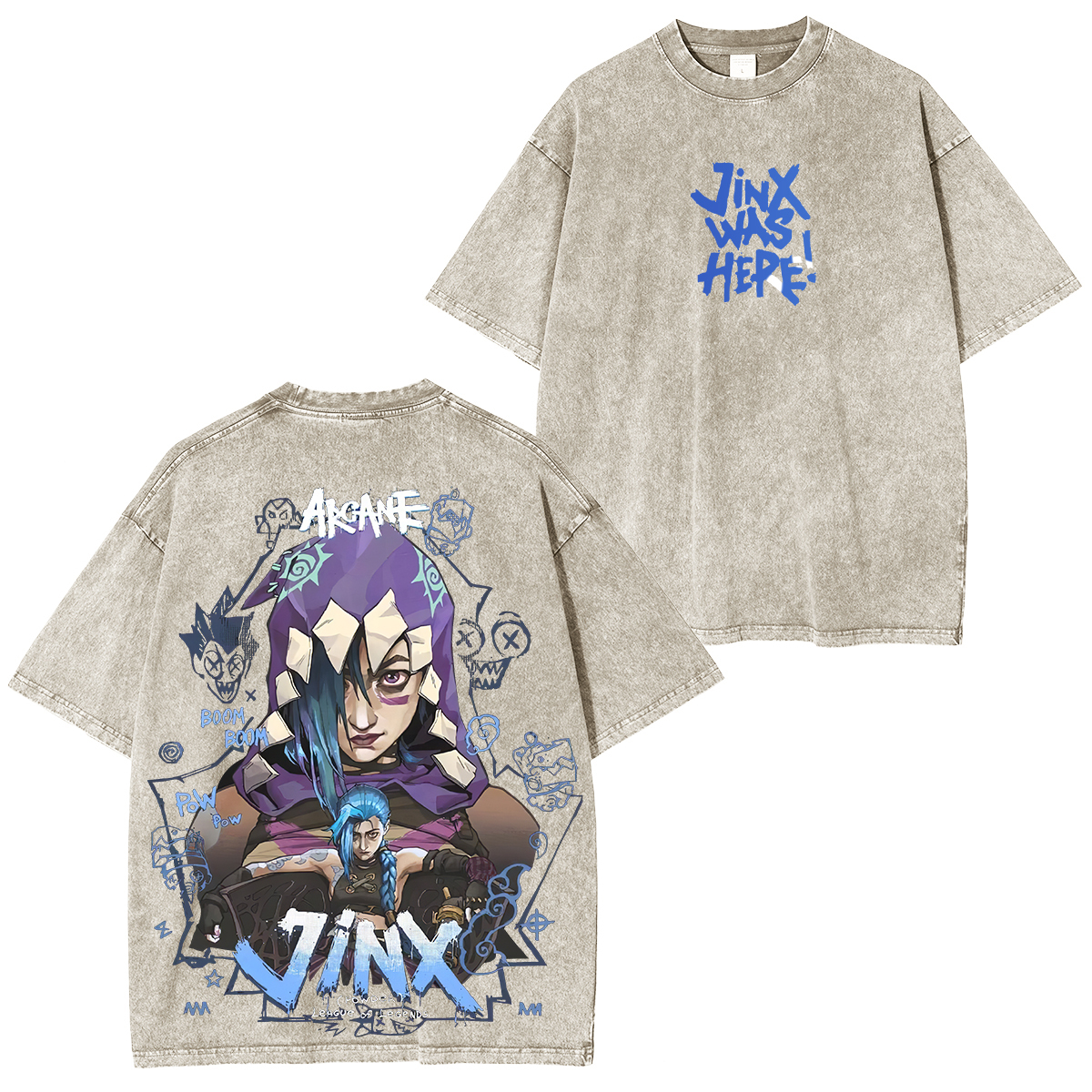 Arcane League of Legends Jinx Printed Unisex Washed T-Shirt