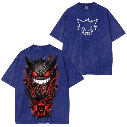 Spooky Ghost Monster Gengar Printed Unisex Washed T-Shirt