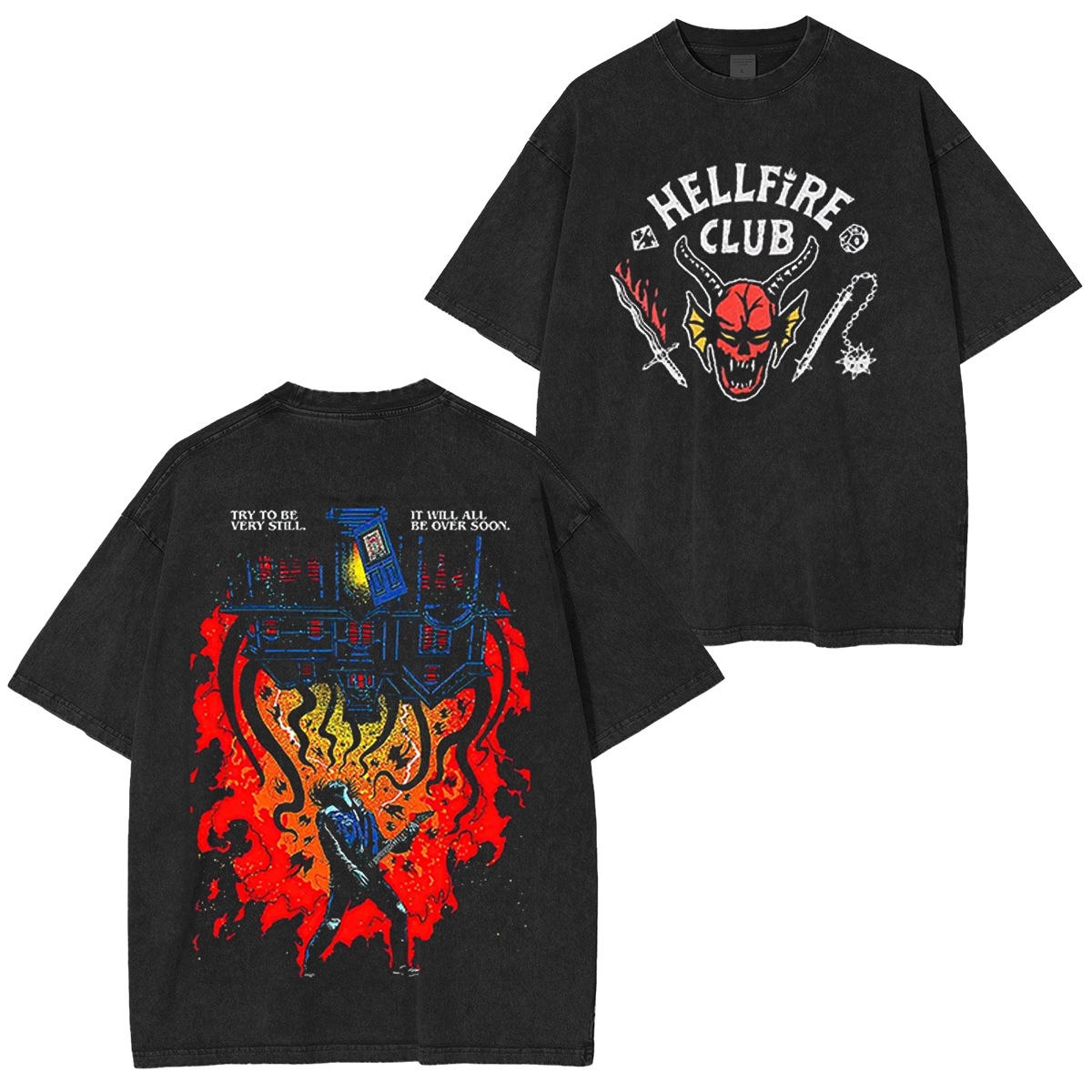 Stranger Things Hellfire Unisex Washed T-shirt