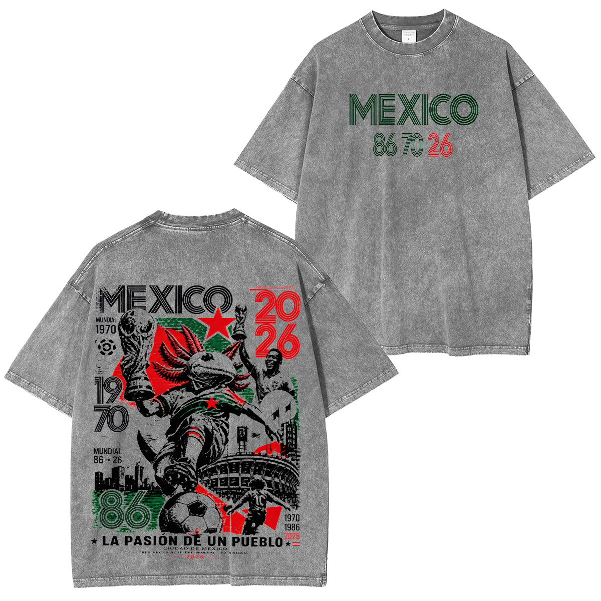 Mexico Football Culture Printed Unisex Washed T-Shirt