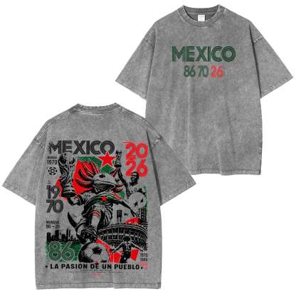 Mexico Football Culture Printed Unisex Washed T-Shirt