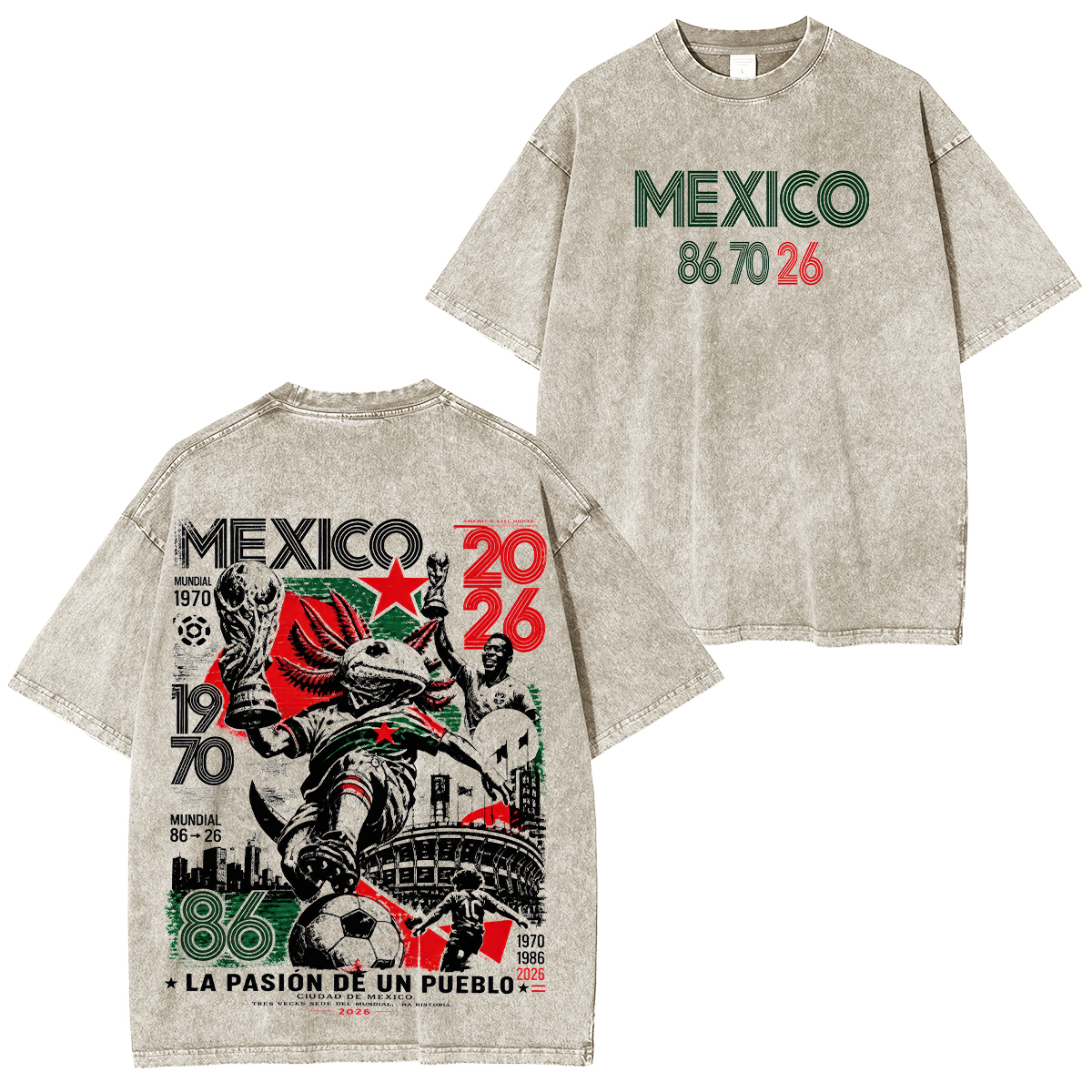 Mexico Football Culture Printed Unisex Washed T-Shirt