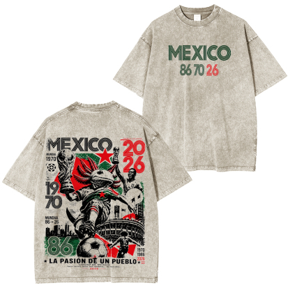 Mexico Football Culture Printed Unisex Washed T-Shirt