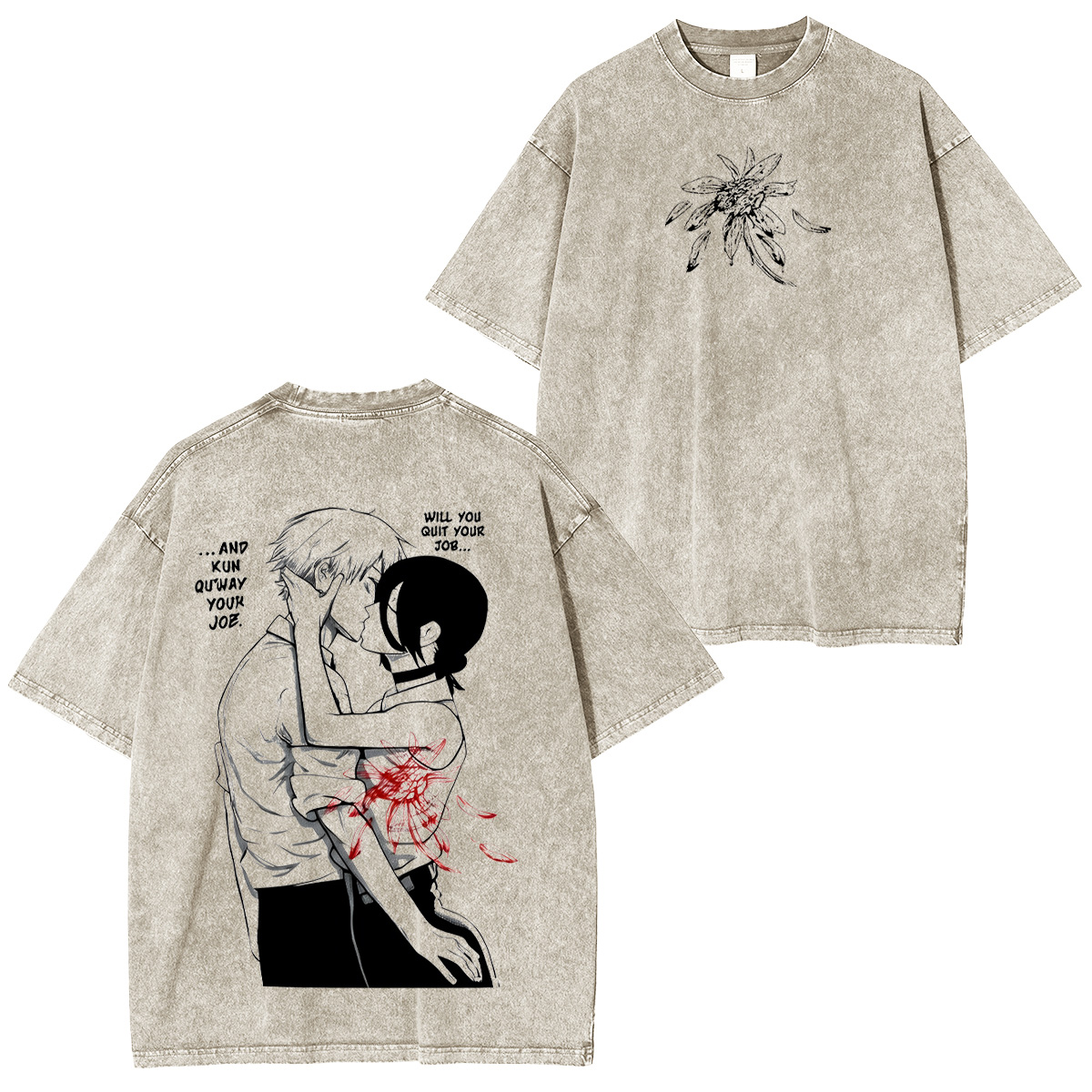Chainsaw Man Denji & Reze Unisex Washed T-Shirt