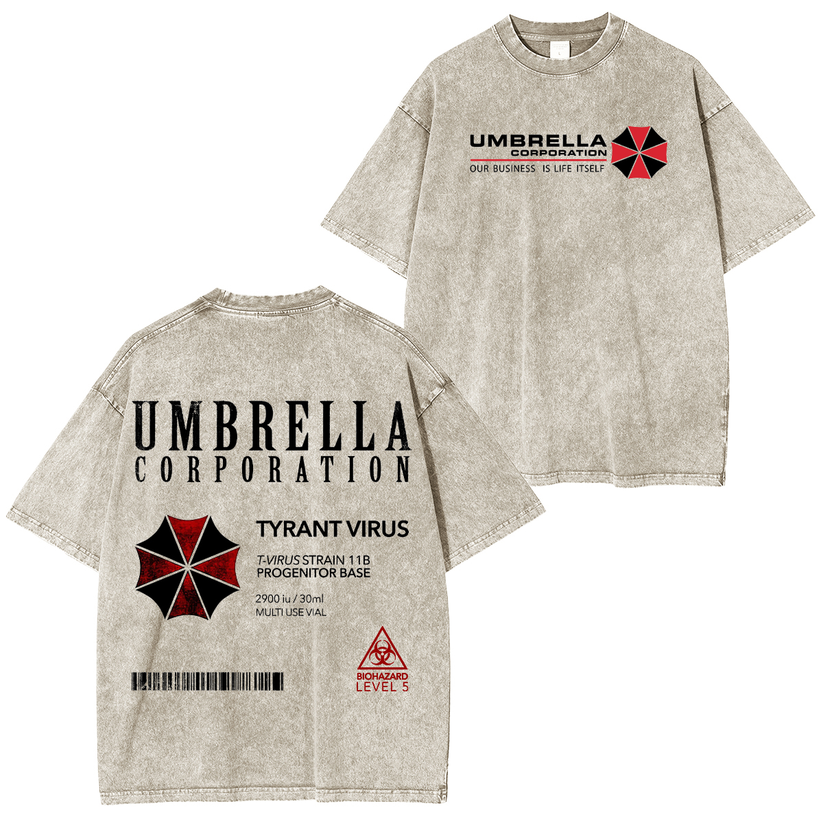 Resident Evil Umbrella Corporation Printed Unisex Washed T-Shirt
