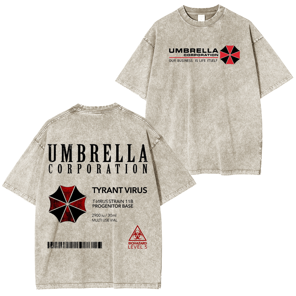 Resident Evil Umbrella Corporation Printed Unisex Washed T-Shirt