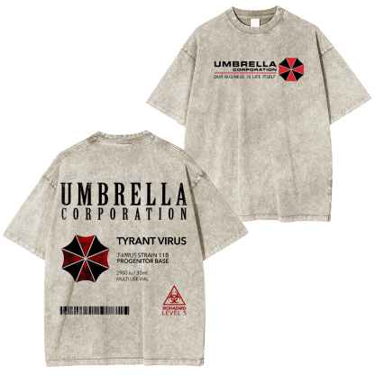 Resident Evil Umbrella Corporation Printed Unisex Washed T-Shirt