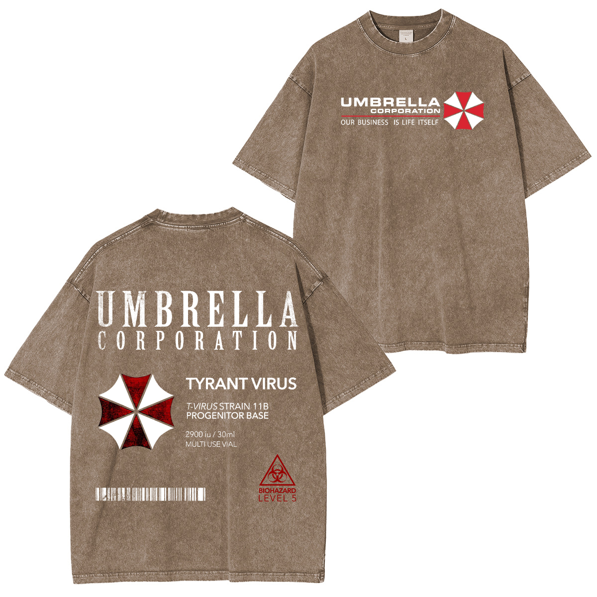 Resident Evil Umbrella Corporation Printed Unisex Washed T-Shirt