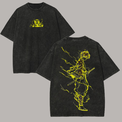 Demon Slayer Agatsuma Zenitsu Printed Unisex Washed T-Shirt