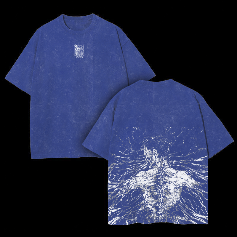 Retro Eren Yeager Attack On Titan Oversize Washed T-Shirt- Unisex