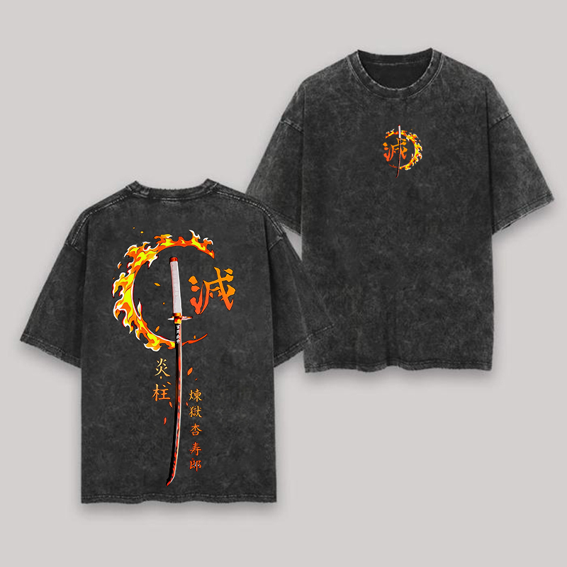 Demon Slayer Rengoku Kyoujurou Printed Unisex Washed T-Shirt