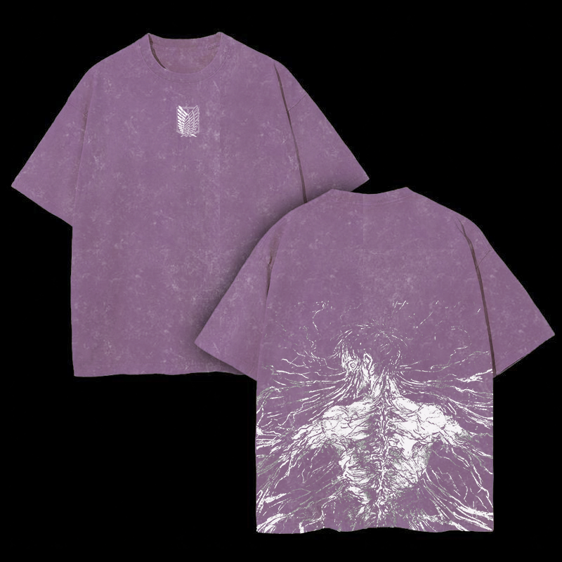 Retro Eren Yeager Attack On Titan Oversize Washed T-Shirt- Unisex