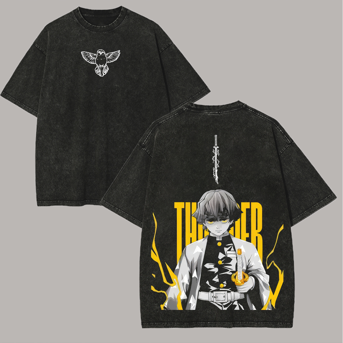 Demon Slayer Zenitsu Agatsuma Printed Unisex Washed T-Shirt