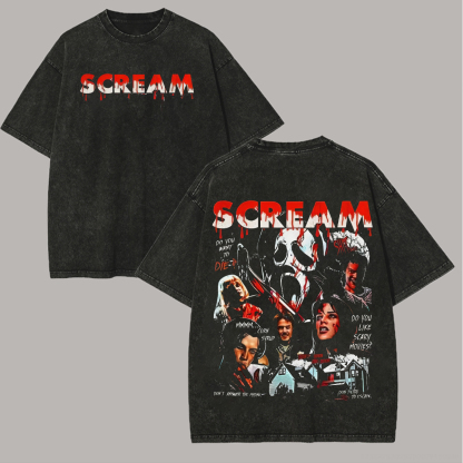 Scream Printed Unisex Washed T-Shirt