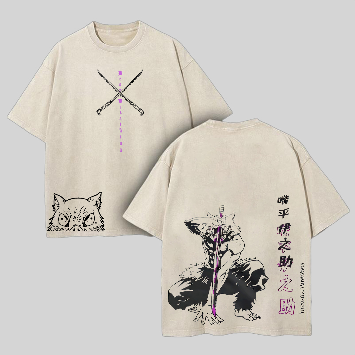 Demon Slayer Hashibira Inosuke Printed Unisex Washed T-Shirt