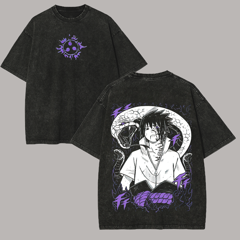 Naruto Uchiha Sasuke Printed Unisex Washed T-Shirt