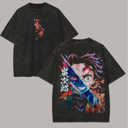 Demon Slayer Tanjiro Kamado Printed Unisex Washed T-Shirt