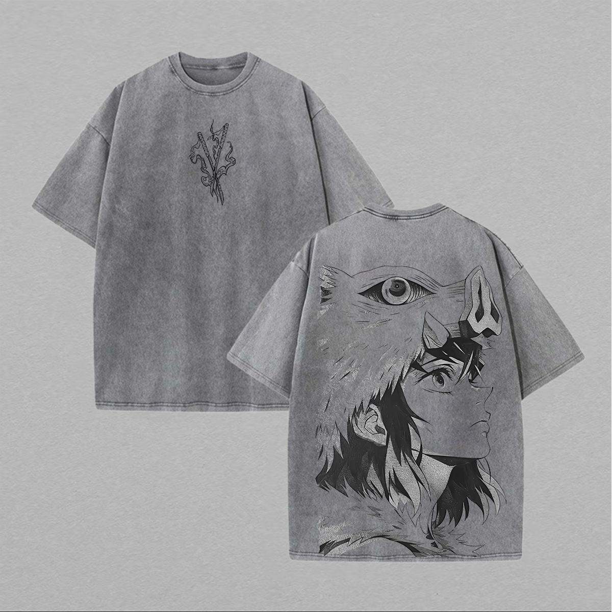 Demon Slayer Hashibira Inosuke Printed Unisex Washed T-Shirt