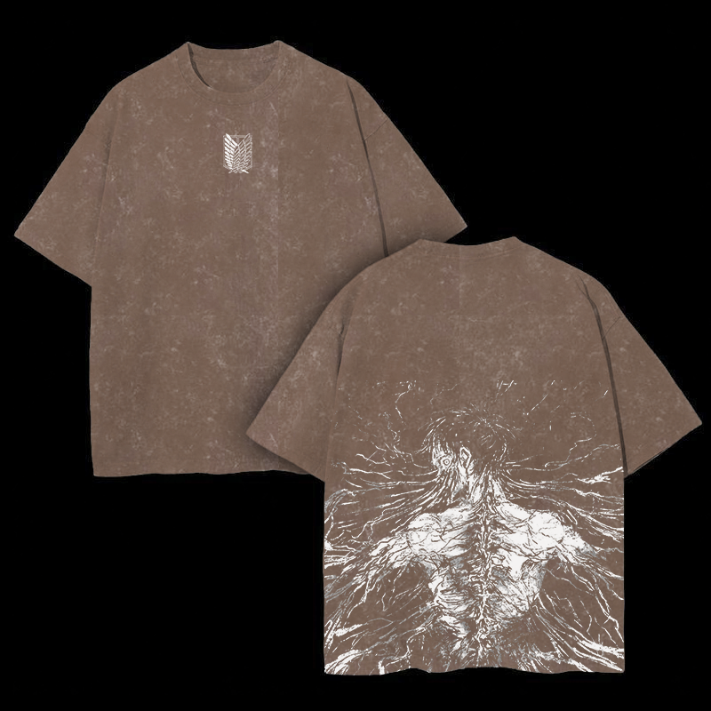 Retro Eren Yeager Attack On Titan Oversize Washed T-Shirt- Unisex