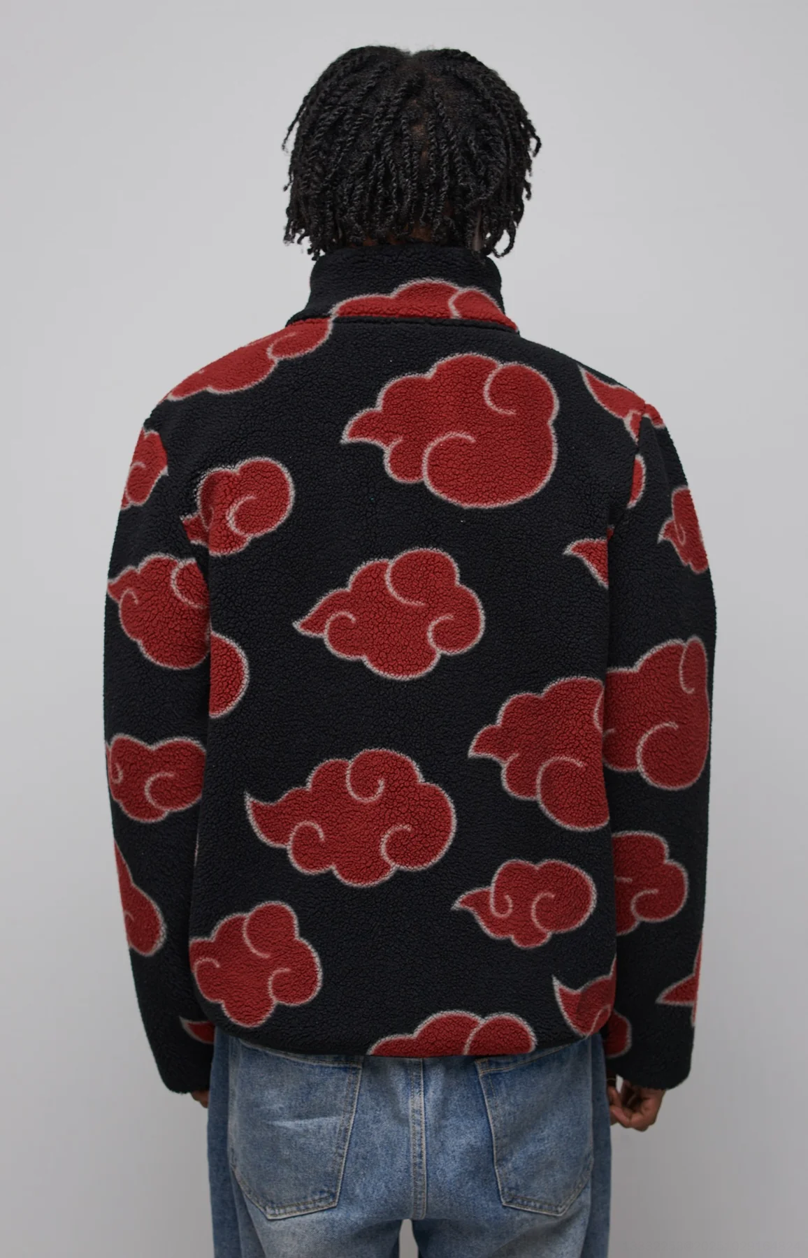 Naruto Shippuden Akatsuki Red Clouds Print Wool Zipper Fleece Jacket
