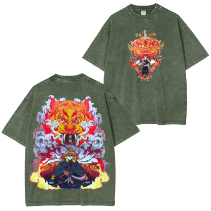Demon Slayer Kyōjurō Rengoku Printed Unisex Washed T-Shirt