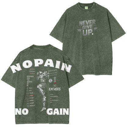 No Pain No Gain Baki Printed Unisex Washed T-Shirt