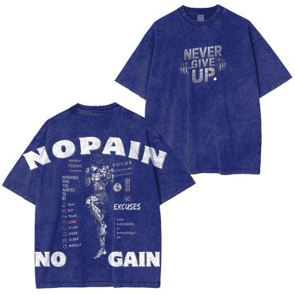 No Pain No Gain Baki Printed Unisex Washed T-Shirt
