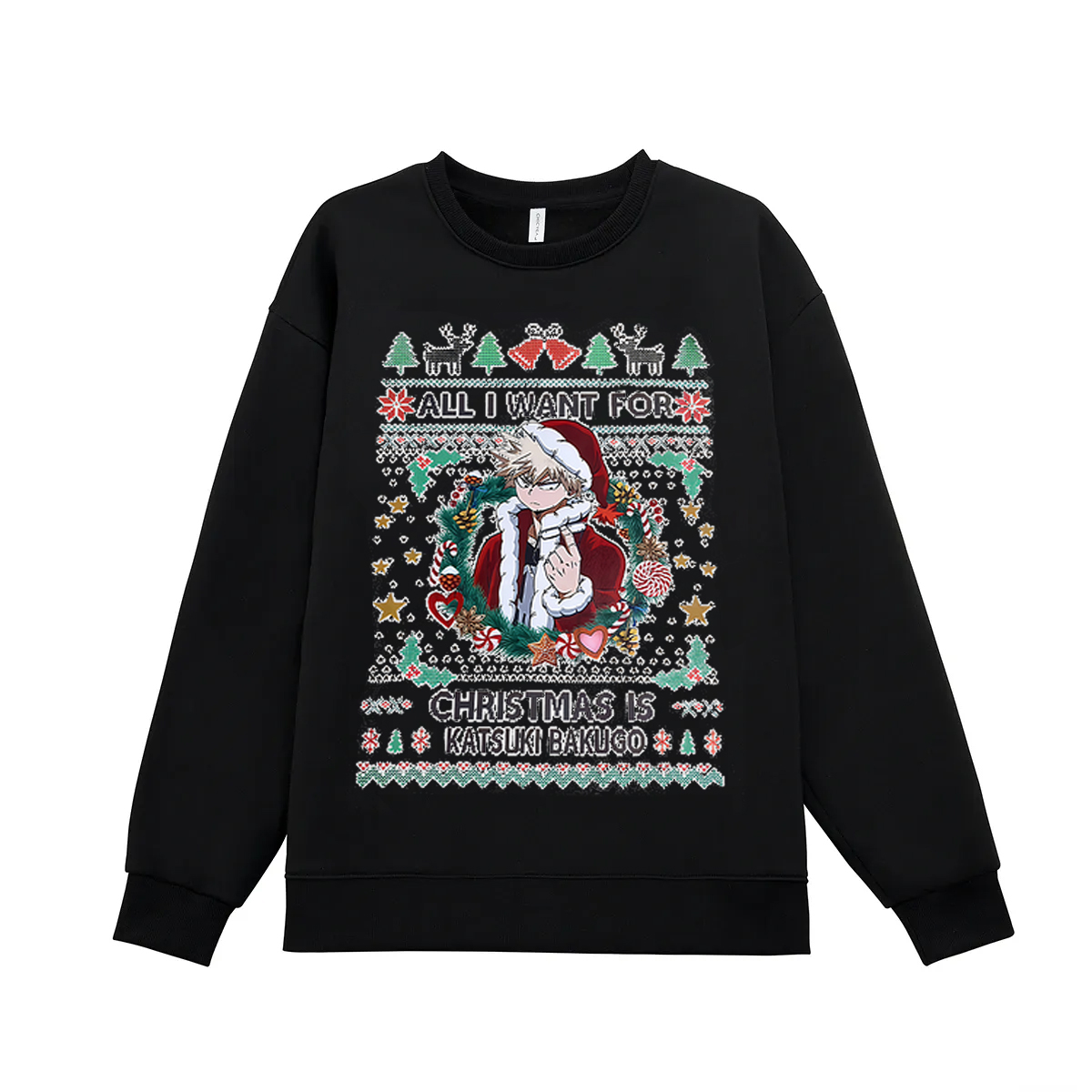 All I Want For Christmas Is Katsuki Bakugo Printed Fleece-lined Unisex Sweatshirt