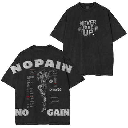 No Pain No Gain Baki Printed Unisex Washed T-Shirt