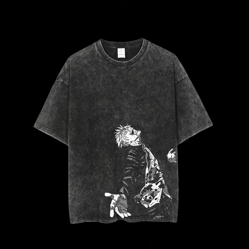 Retro Gojo Satoru Anime Printed Men's Washed T-Shirt