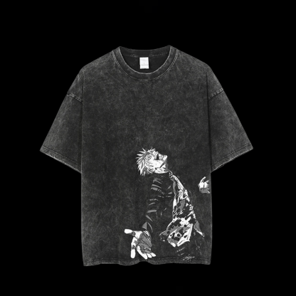 Retro Gojo Satoru Anime Printed Men's Washed T-Shirt